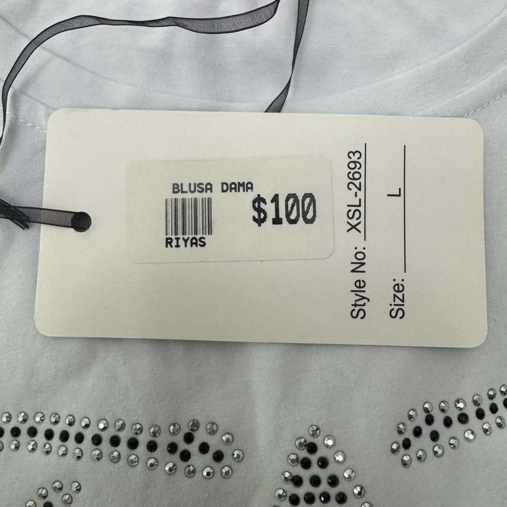 White T-Shirt with Rhinestone Ribcage Design - Picture 5 of 5